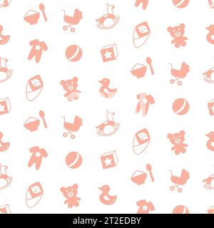 Baby toys seamless pattern with line doodle icons Stock Vector