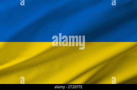 Background detail of ukrainian flag occupying the entire frame with waving fabric texture. Stock Photo