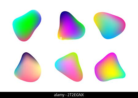 Fluid holographic or iridescent shapes. Gradient elements of various forms. abstract liquid blobs isolated vector set.  Stock Vector
