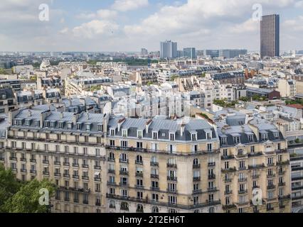 Aerial drone photo of classic Parisian buildings and 15e Arrondissement of Paris photographed from above. PARIS,FRANCE-30 APRIL,2019 Stock Photo
