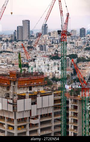 Tel Aviv, Israel - October 14, 2023 - Aerial view of the buildings and in Givatayim from Tel Aviv, Israel. Stock Photo