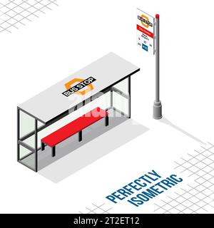 Isometric Bus Stop Facing Right isolated on a White Background Stock Vector