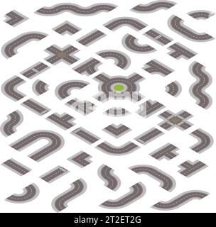 Isometric Grey Road Building Kit isolated on a White Background Stock Vector