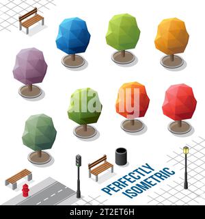 Isometric Trees Set 1 isolated on a White Background Stock Vector
