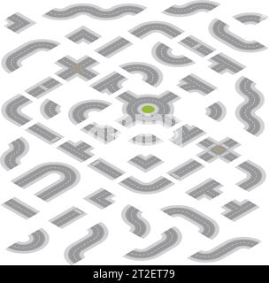 Isometric Light Grey Road Building Kit isolated on a White Background Stock Vector