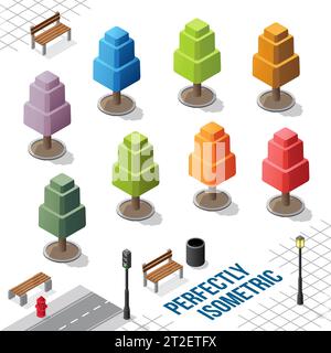 Isometric Trees Set 19 isolated on a White Background Stock Vector