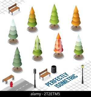 Isometric Trees Set 16 isolated on a White Background Stock Vector
