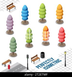 Isometric Trees Set 21 isolated on a White Background Stock Vector