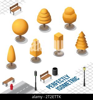 Isometric Trees Set 32 isolated on a White Background Stock Vector