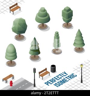 Isometric Trees Set 25 isolated on a White Background Stock Vector