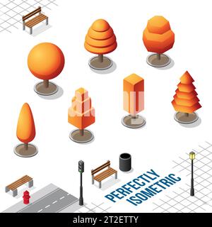 Isometric Trees Set 35 isolated on a White Background Stock Vector