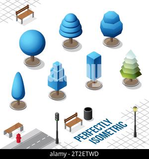 Isometric Trees Set 37 isolated on a White Background Stock Vector