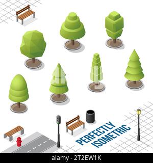 Isometric Trees Set 22 isolated on a White Background Stock Vector