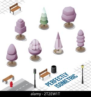 Isometric Trees Set 44 isolated on a White Background Stock Vector