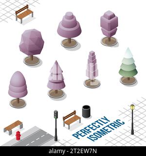Isometric Trees Set 28 isolated on a White Background Stock Vector