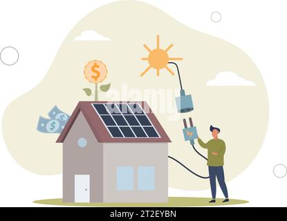 Smart home, IOT administration.savings when using solar energy. environment concept. autonomous energy.flat vector illustration Stock Vector