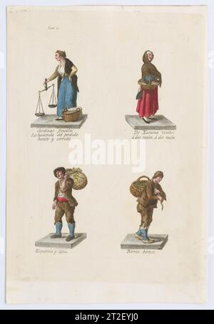 Plate 11: four street vendors from Madrid selling different kinds of fish, from 'Los Gritos de Madrid' (The Cries of Madrid) Miguel Gamborino Spanish Publisher Imprenta Real, Madrid Spanish 1809–17 See comment for 2022.53. View more. Plate 11: four street vendors from Madrid selling different kinds of fish, from 'Los Gritos de Madrid' (The Cries of Madrid). Miguel Gamborino (Spanish, Valencia 1760–1828 Madrid). 1809–17. Engraving with hand coloring. Imprenta Real, Madrid. Prints Stock Photo