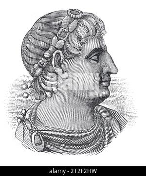 Roman Emperor Constantine the Great; Profile Portrait. Black and White Illustration from the 'Old England' published by James Sangster in 1860. Stock Photo