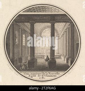 Print of the Reverse of the Portrait Medal of Fortunée-Marie d'Est, Princesse de Conti with an Interier View of the Church of Saint-Chaumont in Paris Joseph Varin French Architect Claude Pierre Convers French 1781 The reverse of the Print of the Portrait Medal of Fortunée-Marie d'Est, Princesse de Conti is of the interior of the Church of Saint-Charmont, Paris, which was designed by the architect, Claude-Pierre Convers. Stock Photo