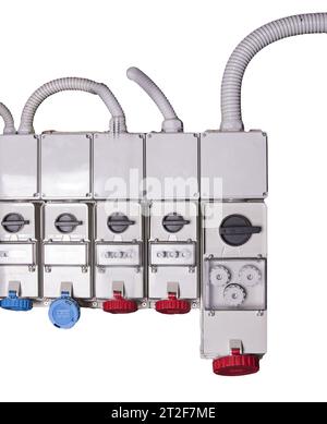 group of industrial electrical connectors on a transparent background Stock Photo