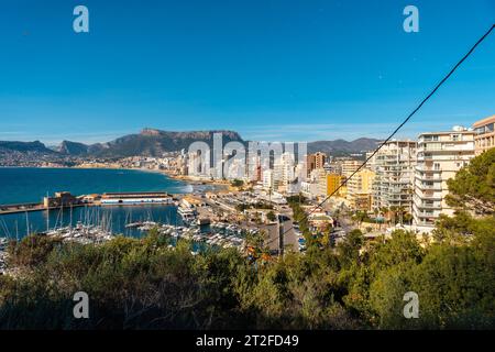 View on the ascent to the Penon de Ifach Natural Park in the city of Calpe, Valencia, Valencian Community. Spain. Mediterranean sea. Cantal Roig Stock Photo