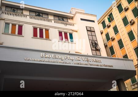 Looking up at the front of the Vietnamese Women's Museum in Hanoi, Vietnam. Stock Photo