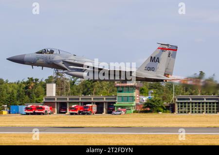 F-15C of the Massachusetts Air National Guard departing Hohn Air Base, Germany. Stock Photo