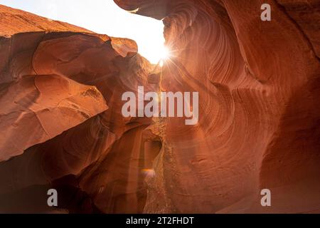 Entrance of sunlight into the canyon in the Navajo territory called Upper Antelope in the town of Page, Arizona. United States Stock Photo