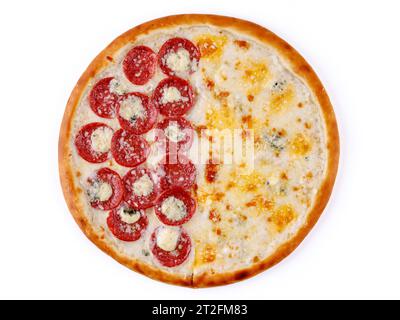 delicious appetizing pizza with cheese and pepperonni on a white background 1 Stock Photo