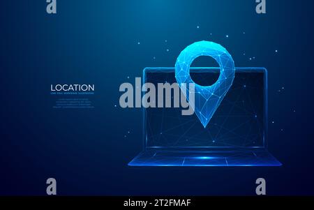 Abstrtact location pin on laptop screen. GPS concept Stock Vector