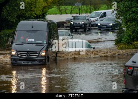 Flooding in Ribchester, Preston, Lancashire, when the river Ribble burst its banks in the heavy rain. Stock Photo