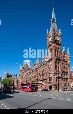 Hero shot of the spectacular and iconic St Pancras Renaissance London Hotel in Kings Cross London on a sunny summer day with blue sky Stock Photo