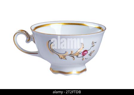 Empty vintage tea (coffee) faience cup. Isolated on white Stock Photo