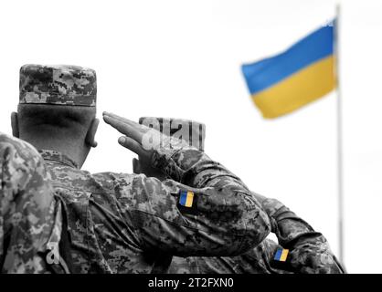 Ukrainian soldiers giving salute. Ukrainian military. Armed Forces of ...