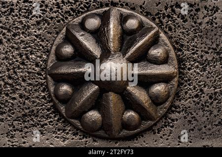 Metal forged element of an ancient wooden door in the Trinity-Sergius Lavra. Russia Stock Photo