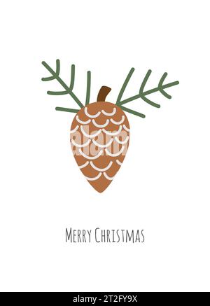Christmas greeting card with a pineapple with two branches, white background and the text Merry Christmas Stock Vector