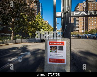 Kidnapped flyers are seen posted on walls in the Chelsea neighborhood of New York on Friday, October 13, 2023. The flyers are an initiative created by New York based Israeli artists to raise awareness of the missing after the Hamas attack on Israel last week. (© Richard B. Levine) Stock Photo