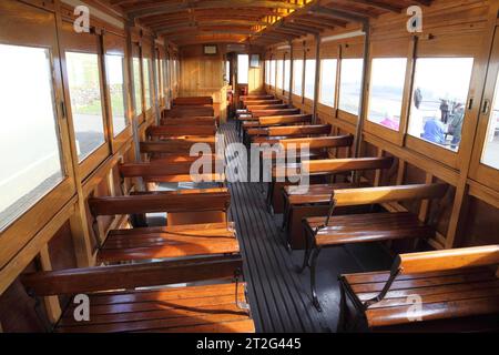 Interior of Snaefell Mountain Railway carriage, Isle of Man. Stock Photo