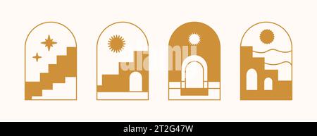 Abstract Landscape Set. Greek Stairs Architecture Stock Vector