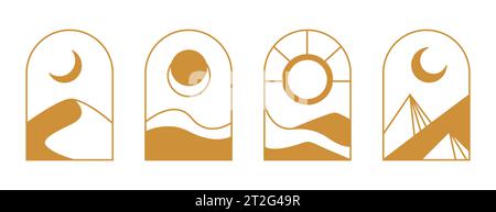 Abstract Landscape Arch Set Boho Minimal Line Art Stock Vector Image ...