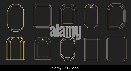 Boho Line Abstract Golden Frames Set Art Deco Stock Vector