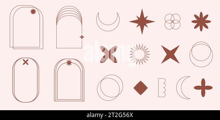 Retro Boho Line Abstract Frames and Elements Set Stock Vector