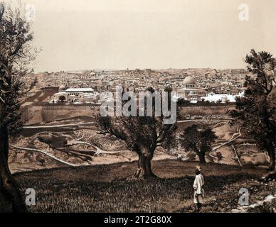 Jerusalem View from Mount Olives  Illustration from Photograph Taken on the Spot by Frank Mason Good from 19th Century Holy Bible - The Self-Interpret Stock Photo