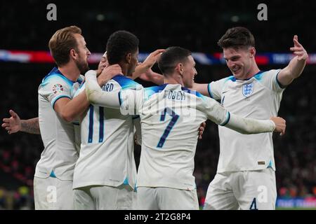 London, UK. 17th Oct, 2023. Marcus Rashford (Manchester United) of England (2nd left) celebrates after he scores during the International match between England and Italy at Wembley Stadium, London, England on 17 October 2023. Photo by David Horn. Credit: PRiME Media Images/Alamy Live News Stock Photo