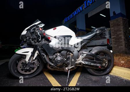 Fort Lauderdale, FL, USA - October 18, 2023: Night flash photo of a Honda sport bike Stock Photo