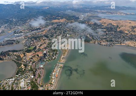 Aerial View of Richardson Bay, Mount Tam, Strawberry, and Tiburon peninsula Stock Photo
