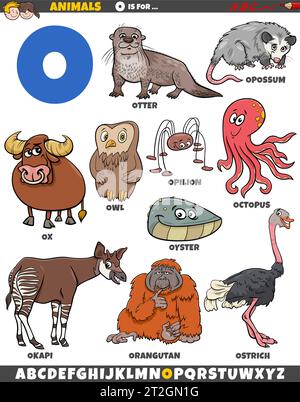 Cartoon illustration of animal characters set for letter O Stock Vector