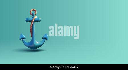 Shiny steel anchor with rope vector illustration isolated on white ...