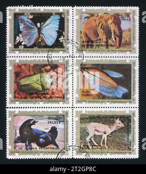 EQUATORIAL GUINEA - CIRCA 1976: stamp printed by Equatorial Guinea, shows Collection of stamps, circa 1976 Stock Photo