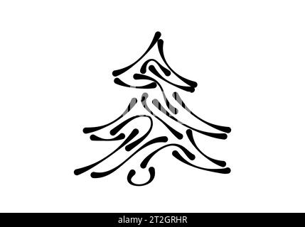Christmas tree silhouette drawn with separate strokes, vector illustration. Stock Vector